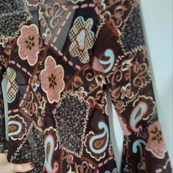 Vintage Y2K Sheer Floral Patchwork Bell Sleeve TOP - Picture 3 of 5